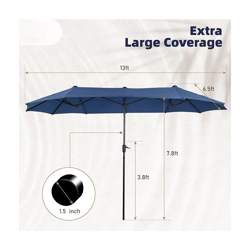 MFSTUDIO 13ft Outdoor Patio Umbrella, Double Sided Large Rectangular Umbrella