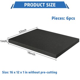 Storystore Polyurethane Foam Sheet, 6 Pcs Foam Inserts Black foam padding, Pick Apart Foam Inserts Pads for Cases Packing Padding, Toolbox, Camera Storage, Game Box (16 x 12 x 1in)