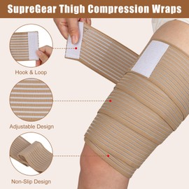 supregear 2 Pcs Hamstring and Thigh Compression Wraps, Adjustable Thigh Brace for Muscle Sprain, Quadricep Support Sleeve for Men and Women, Elastic Bandages for Knee Calf Arm Leg, 200 cm/79 in, Khaki