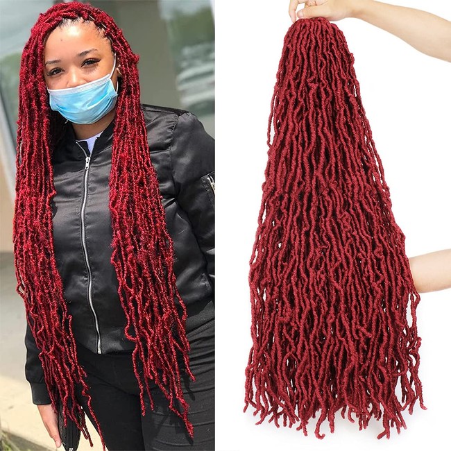 Leeven 7 Packs 30 Inch Burgundy New Faux Locs Crochet Braids Hair Pre Looped Natural Butterfly Soft Locs Long Boho Goddess Locs Curly Wavy Extend Synthetic Hair for Black Women 15 Stands/Pack #BUG