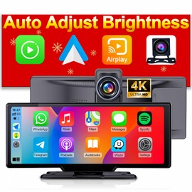 Luzeterna Portable 9.3-inch Wireless Apple CarPlay Screen for Car with Auto Brightness, 4K Dash Cam & Backup Camera, Bluetooth Car Stereo with Android Auto, Touchscreen CarPlay Box,GPS Navigation
