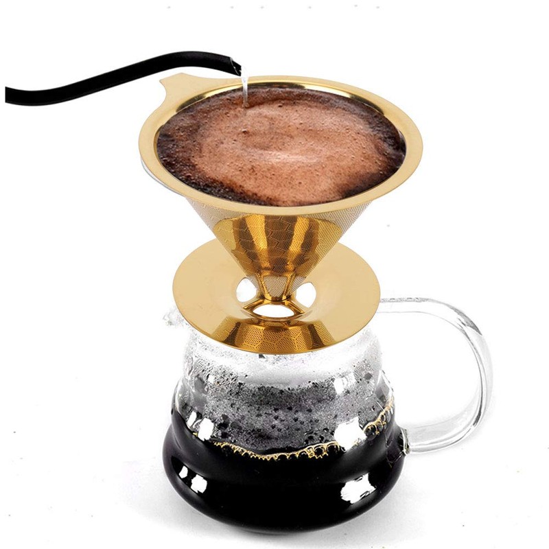 Coffee Filter Reusable, Gold Honeycomb Stainless Steel Reusable Coffee Filter