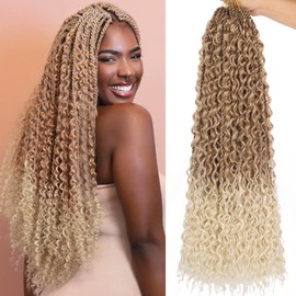 RuiYok 9 Packs 24 Inch Boho Senegalese Twist Crochet Hair with Curly Ends Ombre Blonde Bohemian Island Twist Crochet Braids for Black Women Pre-Twisted Crochet Twist Braiding Hair Extensions T27613#