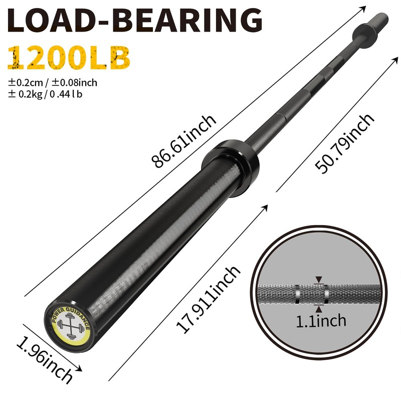POWER GUIDANCE Olympic Barbell Bar, 7ft Strength Training Bar for