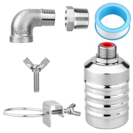 Gosknor Water Float Valve Set, 1/2 Inch to 3/4 Inch Premium Stainless Steel Automatic Float Valve for Water Level Control, Ideal for Aquariums, Swimming Pools, Livestock Drinkers, Distillers