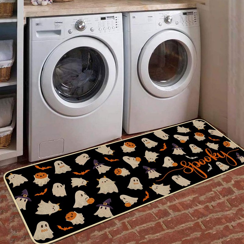 xuujdoppwul Happy Halloween Kitchen Rugs Set of 2,Spooky Ghost Kitchen