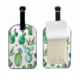 Zoczos Blooming Cactus Luggage Tag with Name ID Card Purple Flowers Watercolor Floral Summer Botanical Plants Baggage Identification Labels ID Tags with Belt Strap for Travel Cruise Ships, 1 Pack