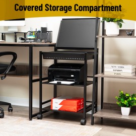 Mind Reader Cart with Covered Compartment, Office Organizer, Storage, 3-Tier, Office, Metal, 20" L x 14.25" W x 28.75" H, Black