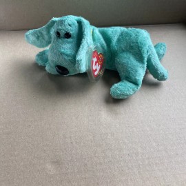 Ty Beanie Buddies Diddley 2002 Puppy Dog Mint Green Plush Tags 12" Yellow Ribbon