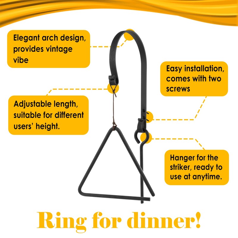 Wrought Iron 9'' Triangle Dinner Bell with Hanger & Call