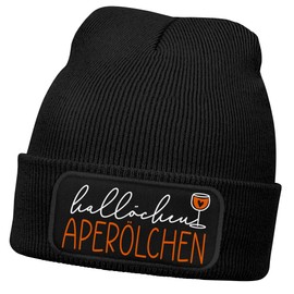 MoonWorks® Women's Beanie with Patch They See Me Aperollin Knitted Hat with Drinking Saying Print Funny Women's Hat, black / orange