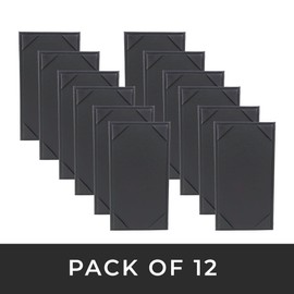 Risch 3 Sided Table Tent, Black Leatherette with Clear Inserts, Food, Drink and Cocktail Trifold Triangle Display for Commercial Use in Bars and Restaurants, Wipeable Cover Sign Stand, 4 by 8, 12 Pack