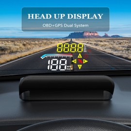 Liiiyuan HUD M17,Heads up Display OBD2 and GPS Dual System Speedometer for Car, Digital Speedometer with Speed, Travel Direction, and Overspeed Alarm, Fatigue Driving Alarm，Suitable for All car