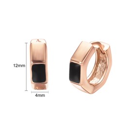 Asienice Black Onyx Hoop Earring for Men 18K Rose Gold Plated Dainty Hexagon Huggie Earrings