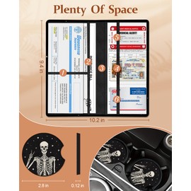 Slohif Car Registration and Insurance Holder - Skeleton Vehicle Glove Box Organizer Women with Magnetic Shut Leather Automobile License Holders Coasters Auto Accessories Case for Document