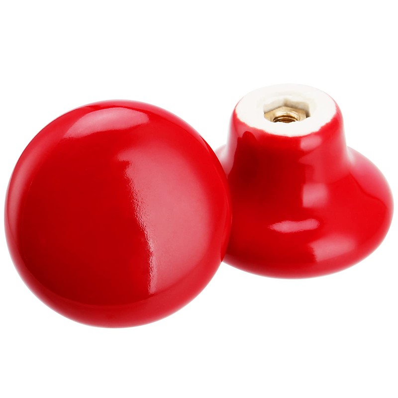 SINJEUN 32 Pack Red Ceramic Cabinet Knobs, 1.25x0.9 Inch Round