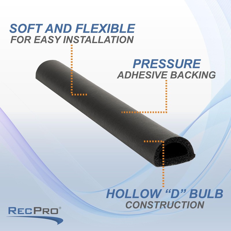 RecPro RV Baggage Door Hollow D Bulb Seal with Adhesive