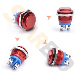 STARELO 16MM 5/8" Momentary Push Button Switch High Round 250V AC 5A 12V 36V DC 2A 1NO SPST Waterproof Aluminum Shell(Red).