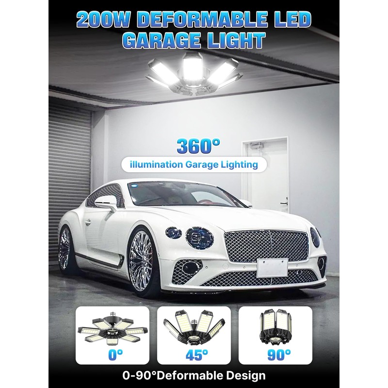 HAPYLUMI LED Garage Light 200W, 2 Pack 20000LM Bright Garage