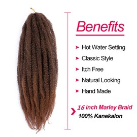 Roktress Marley Braiding Crochet Hair - 16 inch 6packs Marley Hair Crochet Braids, Long Afro Kinky Twist Crochet Braid Kanekalon Synthetic Hair Extensions (16"6pcs, T30）