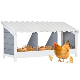 PETSFIT 3 Holes Chicken Nesting Box-All Weather PVC Roof, Natural Wood Design with Privacy Back Panel for Hens-Wall Mounted or Floor Use in Coops, Farms, Backyards,Easy to Assemble and Clean