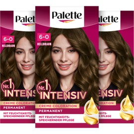 Palette Intensive Creme Colouration 6-0 Light Brown (3 x 115 ml), Permanent Hair Colour for Bright, Long-Lasting Colour Brilliance & 100% Grey Coverage
