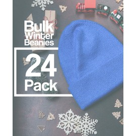 24 Pack Winter Beanies, Bulk Unisex Thermal Toboggan Hats Donation Skull Caps (US, Alpha, One Size, Assorted Solids #2)
