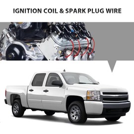 PIT66 8 Pack Square Ignition Coil & Spark Plug Wire Compatible with Chevy Silverado Express GMC Yukon Savana Hummer H2 Mercruiser Workhorse Fastrack 12556893,41-962 19299585,M8-48322R,UF-271,88862385
