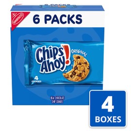 CHIPS AHOY! Original Chocolate Chip Cookies, 24 Total Snack Packs, 4 Boxes (4 Cookies Per Pack)