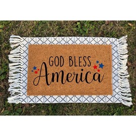 God Bless America Door Mat | Patriotic Door Mat | 4th of July Decor | 4th of July Doormat | Welcome Mat | Summer Doormat | Home Doormat - Colour: White, Size: 30x18