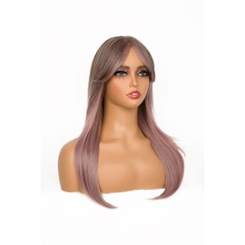 sechnall 22 Inch Mary Sue red Long Straight Wigs with Bangs Synthetic Heat Resistant Wigs Layered Wigs for girls Natural Touch Adjustable Cap Perfect for Parties Cosplay Daily Use wigs for women