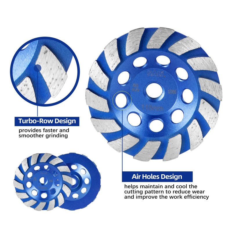 SALI 5PCS 4.5 Inch Concrete Grinding Wheels 14 Turbo Diamond