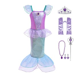 Dressy Daisy Vestido de Disfraz de Princesa Sirena con Corona y Accesorios para Niñas Pequeñas Talla 2 años, Morado