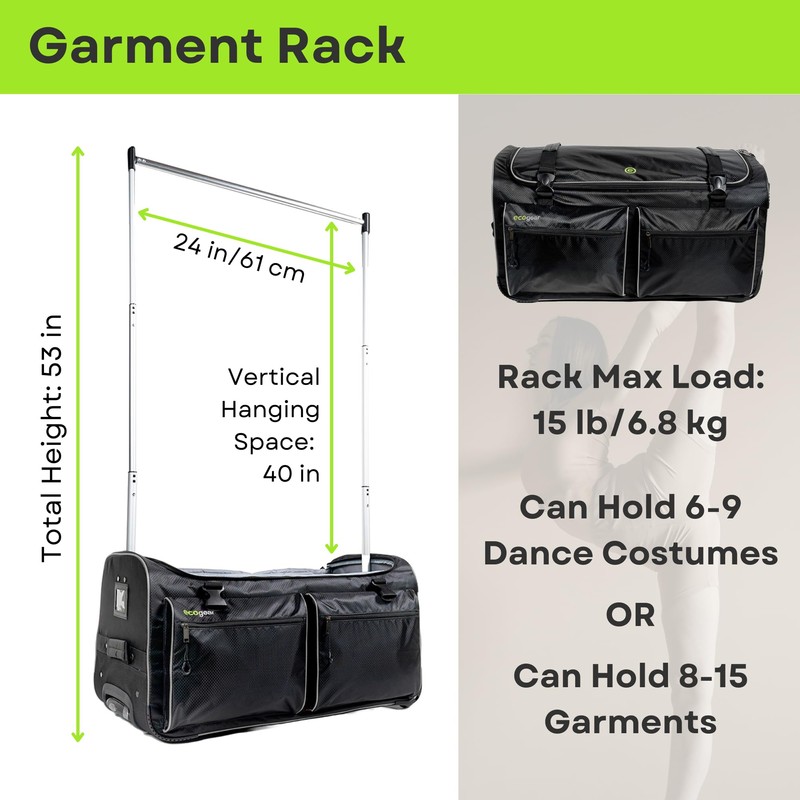 Ecogear Dance Bag with Garment Rack, 28 Inch Rolling Duffel