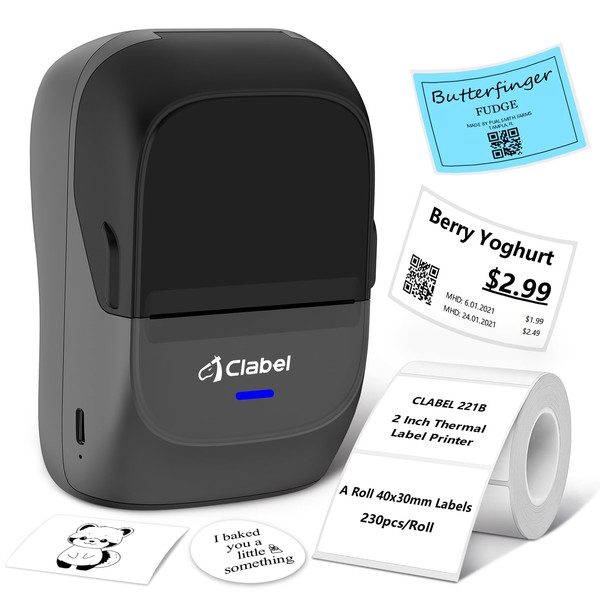 CLABEL Label Maker Machine: 221B Thermal Bluetooth Label Printer Barcode