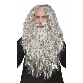 HandinHandCreations Wizard Wig Costume with Beard Included - One Size Fits All - Grey Color with ...