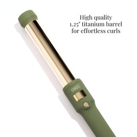 Edrée The Delilah Titanium Barrel Curling Iron with Cool Tip - Professional 1.25 Inch Curling Wand for Hair with LED Display, 330°F to 450°F Heat Control, 360 Swivel Cord, Dual Voltage (Olive)