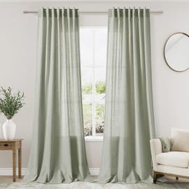 Sage Curtains 90 inches Long 2 panels for Living Room Back Tab Rod Pocket Semi Sheer Linen Draperies Muted Neutral Sage Green Room Decor Earth Tone Pale Green Curtains for Dining Room Bedroom Office