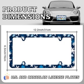 HCSS Blue Flowers Graffiti License Plate Frames - 2 Pack Cute Floral Leaves Aluminum Metal License Plate Holder Covers,Rust-Proof Waterproof Car Decorative Tag Frames for Standard US 12x6 Inch