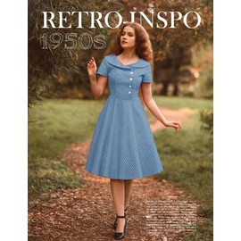 Wedtrend Women's 1950s Vintage Audrey Hepburn Style Cocktail Swing Dresses WTP20007SkyBlueSmallWhiteDotXXXL