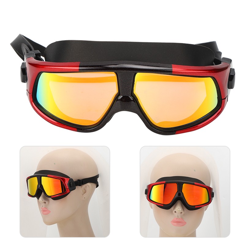 Adult Large Frame Waterproof Antifog Swimming Goggles Electroplate Plain Glass