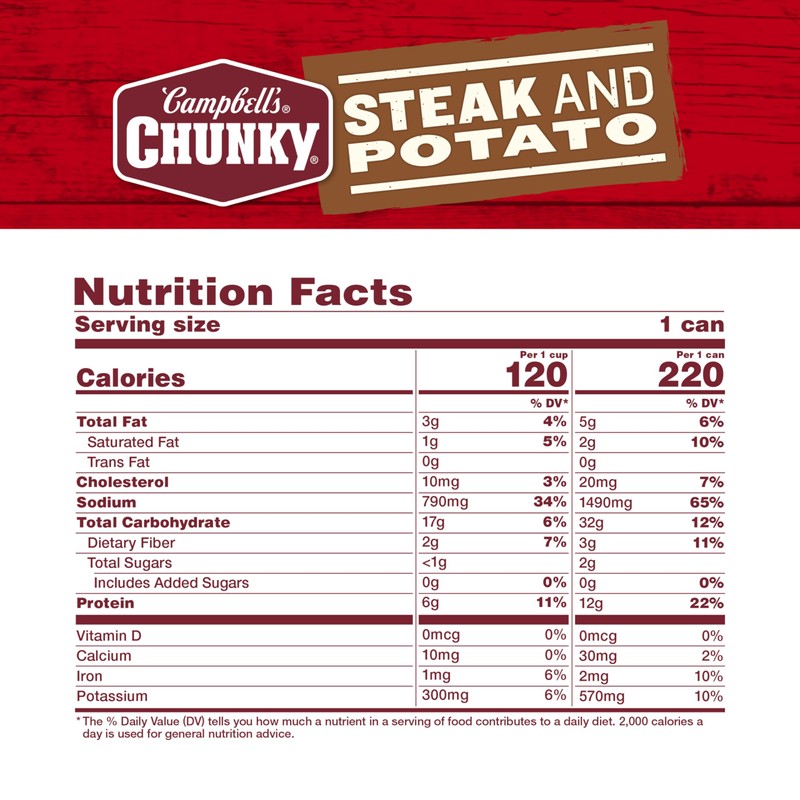 Campbell’s Chunky Soup, Steak and Potato Soup, 16.3 oz Can