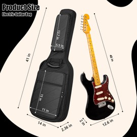 LETSROCK Electric Guitar Case with 0.7 Inch Thick Padding 3 Pockets with Electric Guitar Gig Bag, Adjustable Shoulder Strap Compatible with 38 40 41 Inch Electric Guitar (Jet Black)