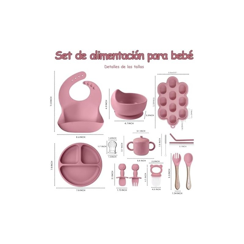 12PCS Vajillas Platos para Niño Silicona,Set Alimentacion Complementaria Niños,Set Alimentacion