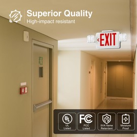 FREELICHT 2 Pack Red Exit Sign with Emergency Lights, Two Adjustable Head Emergency Exit Light with Battery, UL Listed, AC 120/277V, Hard Wired,Commercial Emergency Lights Combo for Business