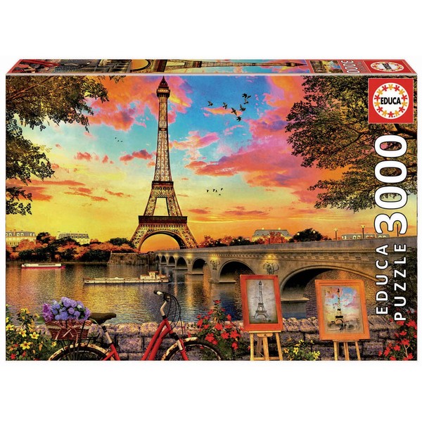 Educa - Sunset in Paris - 3000 Piece Jigsaw Puzzle - Puzzle Glue Included - Completed Image Measures 47.25" x 33.5" - Ages 14+ (17675)