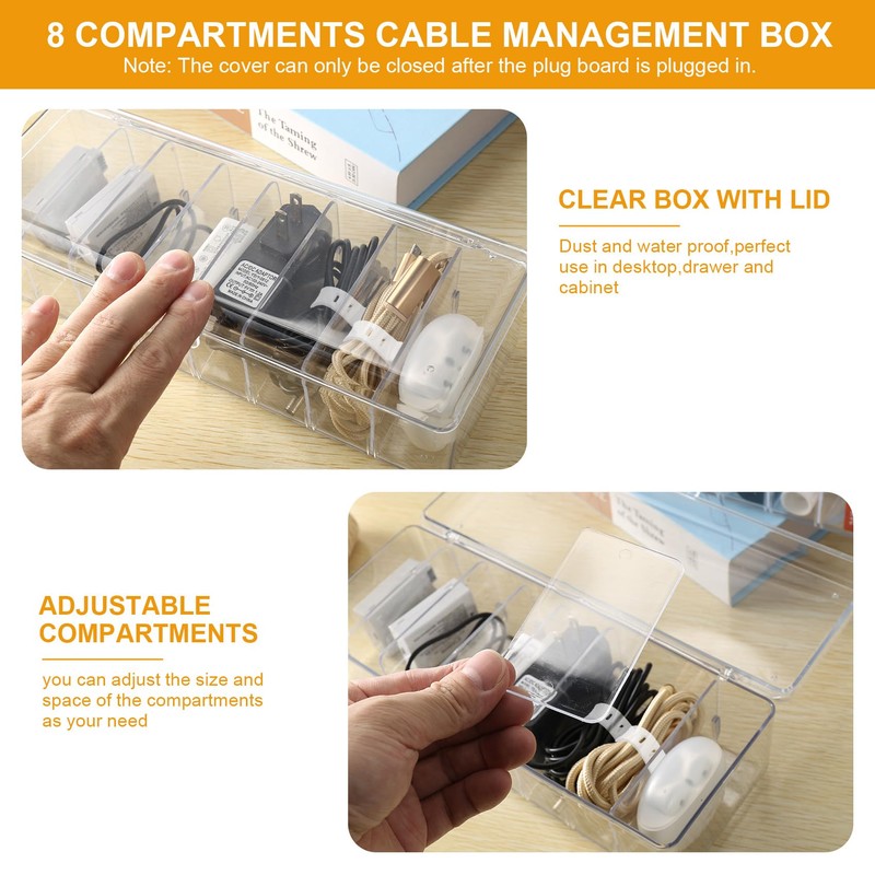 Clickinline 2 Pack Cable Organiser Box, Cable Tidy Box With