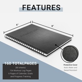 PosterMate - FitMate Gym Workout Log Book, 160-page Spiral Fitness Journal with Goal Setting, Exercise Book with Progress Tracking, Body Measurements, Calendar, Waterproof, 8" x 6" (20 x 15 cm)