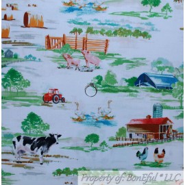 Windham Fabrics BonEful Fabric FQ Cotton Quilt B&W Cow Scenic Farm Animal Red Tractor Green Tree