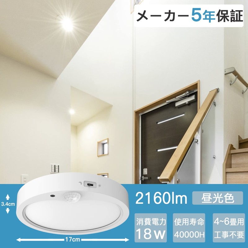 OCIOC LED Motion Sensor Ceiling Light, Small, Daylight Color, 2160lm,